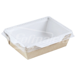 BOX400-PL Бумажный контейнер одноразовый 400 мл с пластиковой крышкой КРАФТ/БЕЛЫЙ