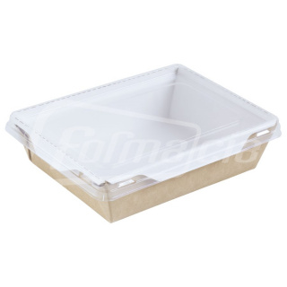 BOX500-PL Бумажный контейнер одноразовый 500 мл с пластиковой крышкой КРАФТ/БЕЛЫЙ