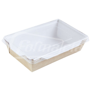 BOX800-PL Бумажный контейнер одноразовый 800 мл с пластиковой крышкой КРАФТ/БЕЛЫЙ