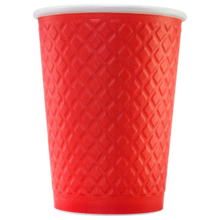 EM90-430-0481 Двухслойный бумажный стакан 300 мл, рифленый Waffle красный
